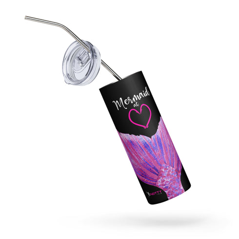 Black Mermaid at Heart Stainless Steel Tumbler 20 oz - Durable Design for Hot or Cold Drinks